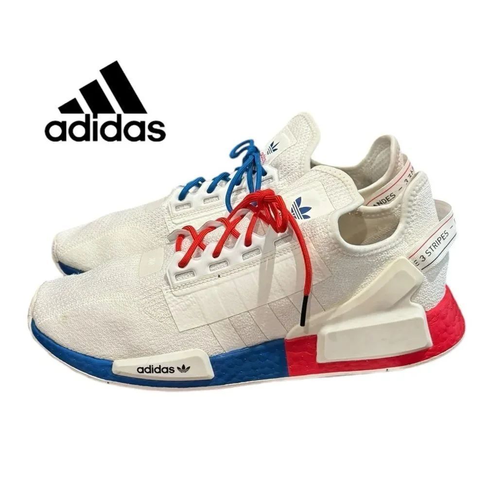 Adidas NMD_R1 V2 Men's White Lush Red Blue Sneakers 12